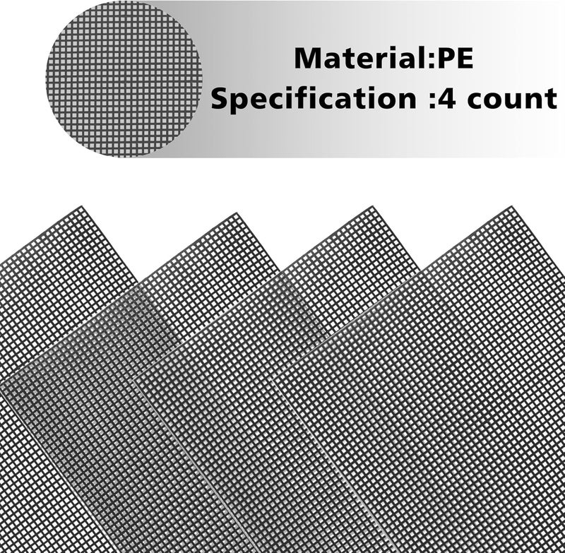 Aster 4 Pieces 4 Count Plastic Mesh Canvas Sheets for Embroidery, Plastic Needlepoint Canvas, Fursuit Eye Mesh for Crafts DIY, Knit Crochet Projects (Black, 1.8×7.9inch) - Image 3